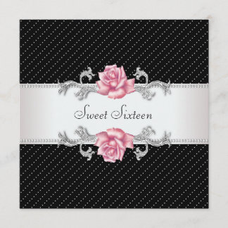 Invitación Fiesta de cumpleaños Sweet16 rosa rosa negra