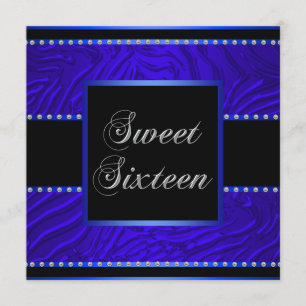 Invitación Fiesta de Cumpleaños Sweet 16 Azul Real Cebra Azul