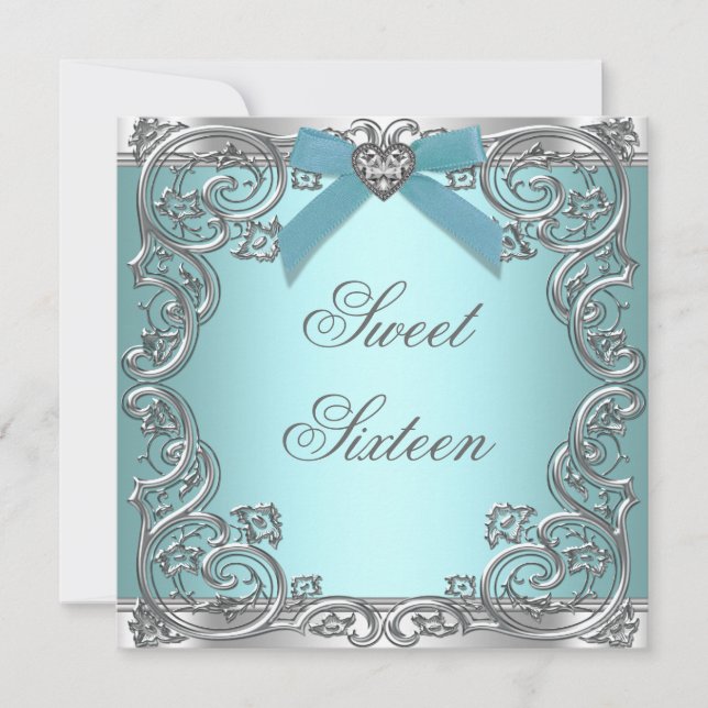 Invitación Fiesta de Cumpleaños Sweet 16 Azul Turquesa (Anverso)