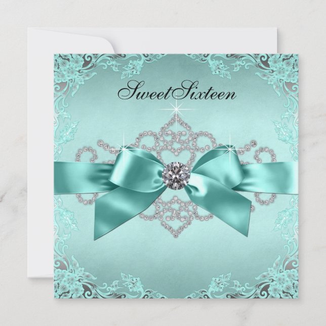 Invitación Fiesta de cumpleaños Sweet 16 azul turquesa elegan (Anverso)