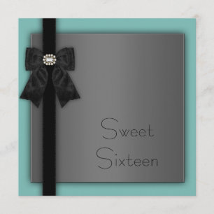 Invitación Fiesta de cumpleaños Sweet 16 azul turquesa y negr