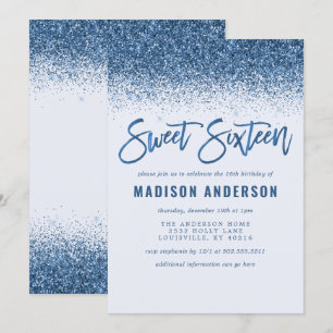 Invitación Fiesta de cumpleaños Sweet 16 con brillo azul mode