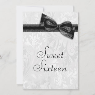 Invitación Fiesta de cumpleaños Sweet 16 con damasco y lazo f