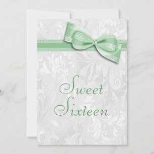 Invitación Fiesta de cumpleaños Sweet 16 con damasco y lazo f