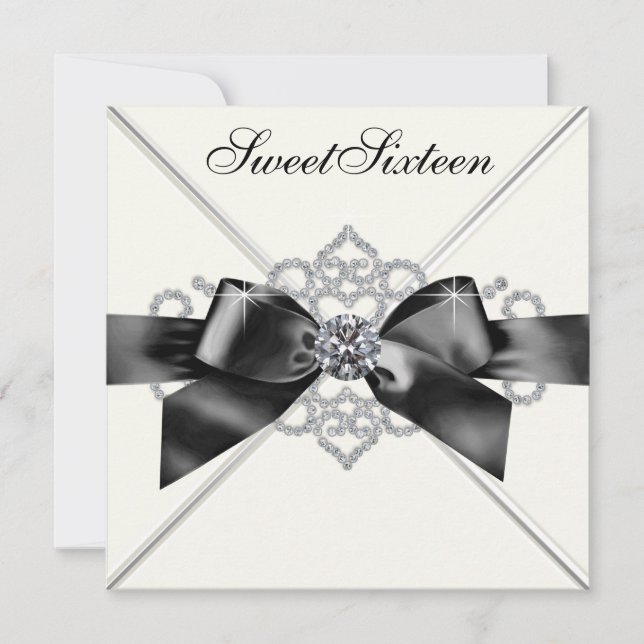 Invitación Fiesta de cumpleaños Sweet 16 con diamantes blanco (Anverso)