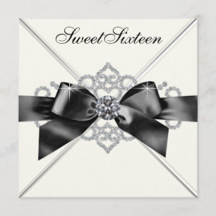 Invitación Fiesta de cumpleaños Sweet 16 con diamantes blanco