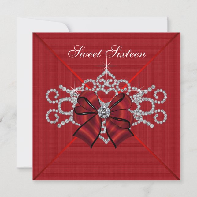 Invitación Fiesta de Cumpleaños Sweet 16 con Diamantes Blanco (Anverso)