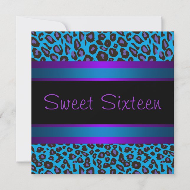Invitación Fiesta de cumpleaños Sweet 16 con estampado de leo (Anverso)