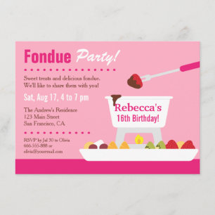 Invitación Fiesta de Cumpleaños Sweet 16 con Fondue de Chocol