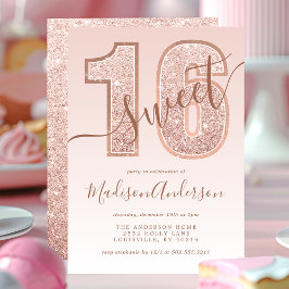 Invitación Fiesta de Cumpleaños Sweet 16 con Guión y Brillo e