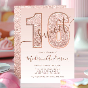 Invitación Fiesta de Cumpleaños Sweet 16 con Letra Brillante 