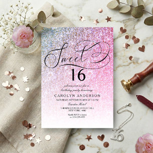 Invitación Fiesta de cumpleaños Sweet 16 con letra elegante y