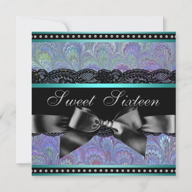Invitación Fiesta de Cumpleaños Sweet 16 con Morado y Azul Tu (Anverso)