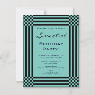 Invitación Fiesta de cumpleaños Sweet 16 con rayas de turques