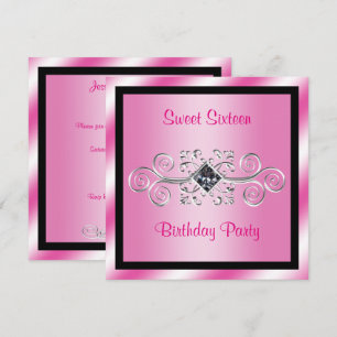 Invitación Fiesta de cumpleaños Sweet 16 con remolinos de pla