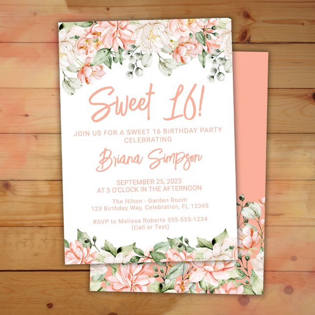 Invitación Fiesta de cumpleaños Sweet 16 con toque floral mar (Subido por el creador)