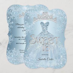 Invitación Fiesta de Cumpleaños Sweet 16 Copo de Nieve Azul H