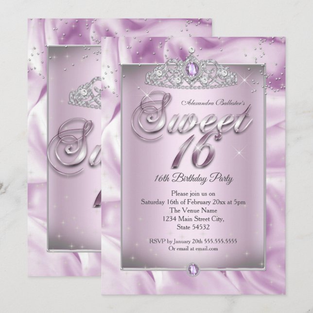 Invitación Fiesta de cumpleaños Sweet 16 Corona de diamantes  (Anverso / Reverso)