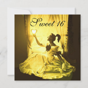 INVITACIÓN FIESTA DE CUMPLEAÑOS SWEET 16, DAMASCO AMARILLO NE