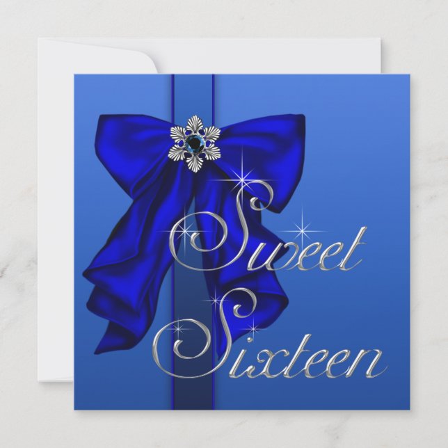 Invitación Fiesta de cumpleaños Sweet 16 de Azul Real (Anverso)