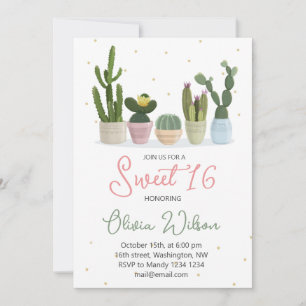 Invitación Fiesta de cumpleaños Sweet 16 de Cactus
