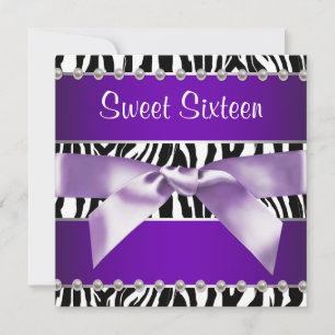 Invitación Fiesta de cumpleaños Sweet 16 de cebra púrpura