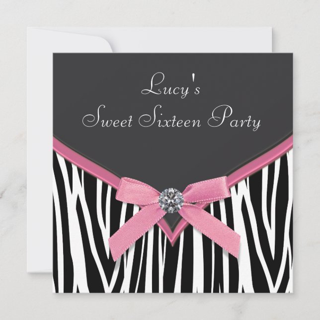 Invitación Fiesta de cumpleaños Sweet 16 de cebra rosa (Anverso)