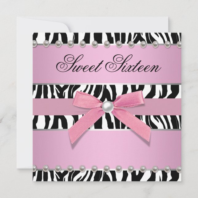 Invitación Fiesta de cumpleaños Sweet 16 de cebra rosa (Anverso)