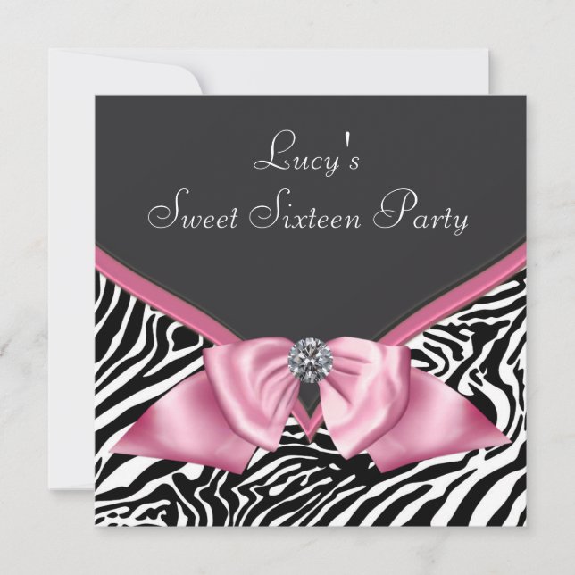 Invitación Fiesta de cumpleaños Sweet 16 de cebra rosa (Anverso)