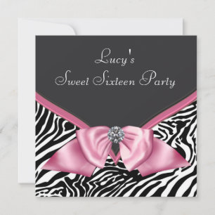 Invitación Fiesta de cumpleaños Sweet 16 de cebra rosa
