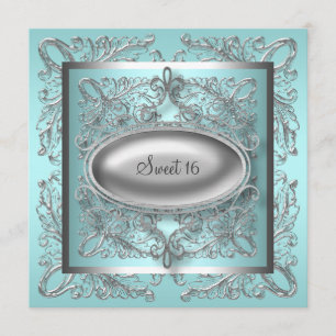 Invitación Fiesta de cumpleaños Sweet 16 de color azul turque