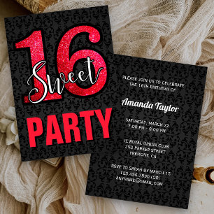 Invitación Fiesta de Cumpleaños Sweet 16 de Damasco Negro con