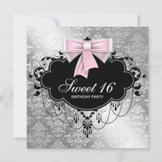 Invitación Fiesta de cumpleaños Sweet 16 de Damasco Negro Ros