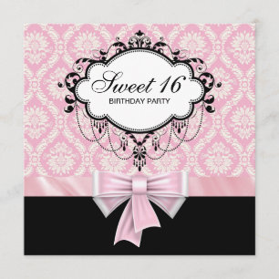 Invitación Fiesta de cumpleaños Sweet 16 de Damasco Negro Ros