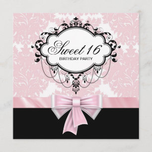 Invitación Fiesta de cumpleaños Sweet 16 de Damasco Negro Ros