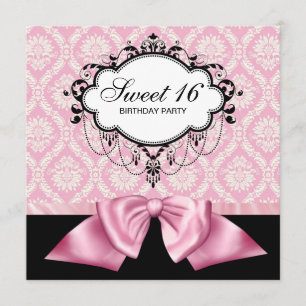 Invitación Fiesta de cumpleaños Sweet 16 de Damasco Negro Ros