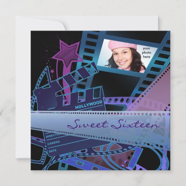 Invitación Fiesta de cumpleaños Sweet 16 de estrella de cine  (Anverso)