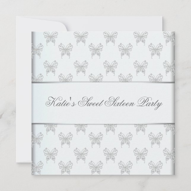 Invitación Fiesta de cumpleaños Sweet 16 de Mariposa Blanca (Anverso)