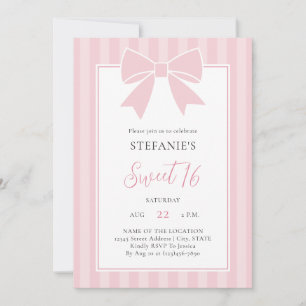 Invitación Fiesta de cumpleaños Sweet 16 de niña con lazo ros