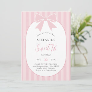 Invitación Fiesta de cumpleaños Sweet 16 de niña con lazo ros