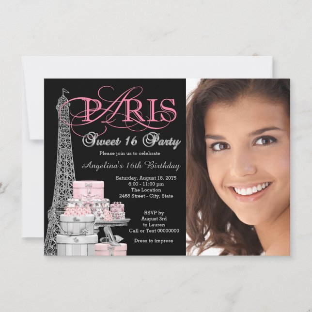 Invitación Fiesta de cumpleaños Sweet 16 de París Rosa (Anverso)
