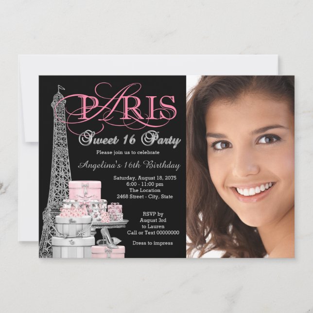 Invitación Fiesta de cumpleaños Sweet 16 de París Rosa (Anverso)
