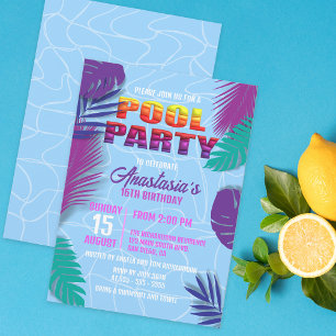 Invitación Fiesta de Cumpleaños Sweet 16 de Verano en Piscina
