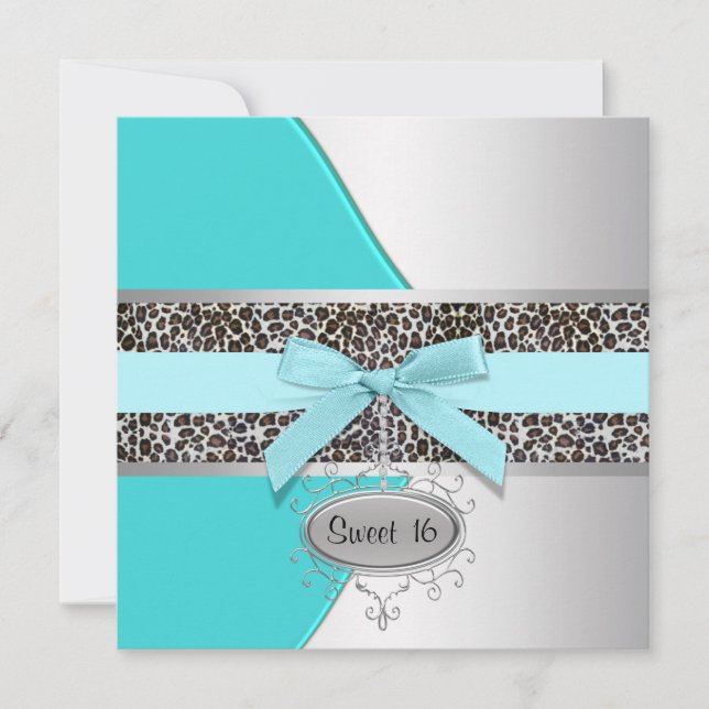 Invitación Fiesta de cumpleaños Sweet 16 del leopardo turques (Anverso)