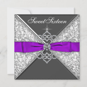 Invitación Fiesta de cumpleaños Sweet 16 Diamantes Morados y 