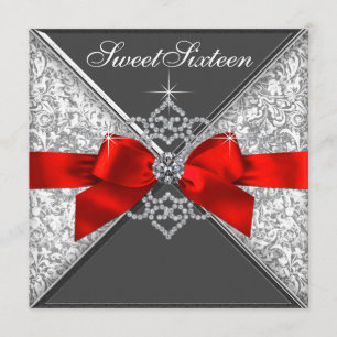 Invitación Fiesta de cumpleaños Sweet 16 Diamantes Rojo y Neg