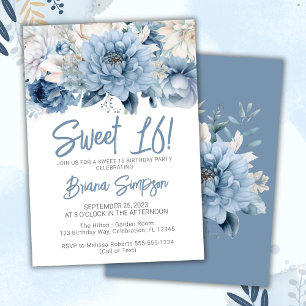 Invitación Fiesta de cumpleaños Sweet 16 Dusty Blue Floral