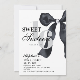 Invitación Fiesta de cumpleaños Sweet 16 en blanco y negro