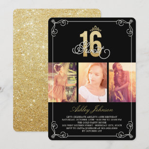 Invitación Fiesta de Cumpleaños Sweet 16 Glamour con Brillo D