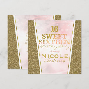 Invitación Fiesta de Cumpleaños Sweet 16 Glitter Glam Oro Ros